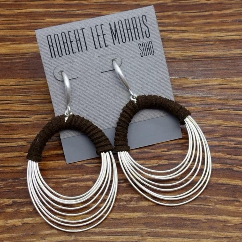 Robert Lee Morris Silver and Brown Hoop Earrings